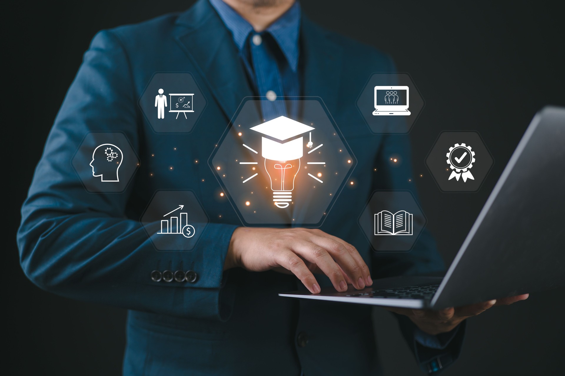 online education technology concept, E-learning education, internet lessons and online webinar, AI-enhanced learning with personalized courses.