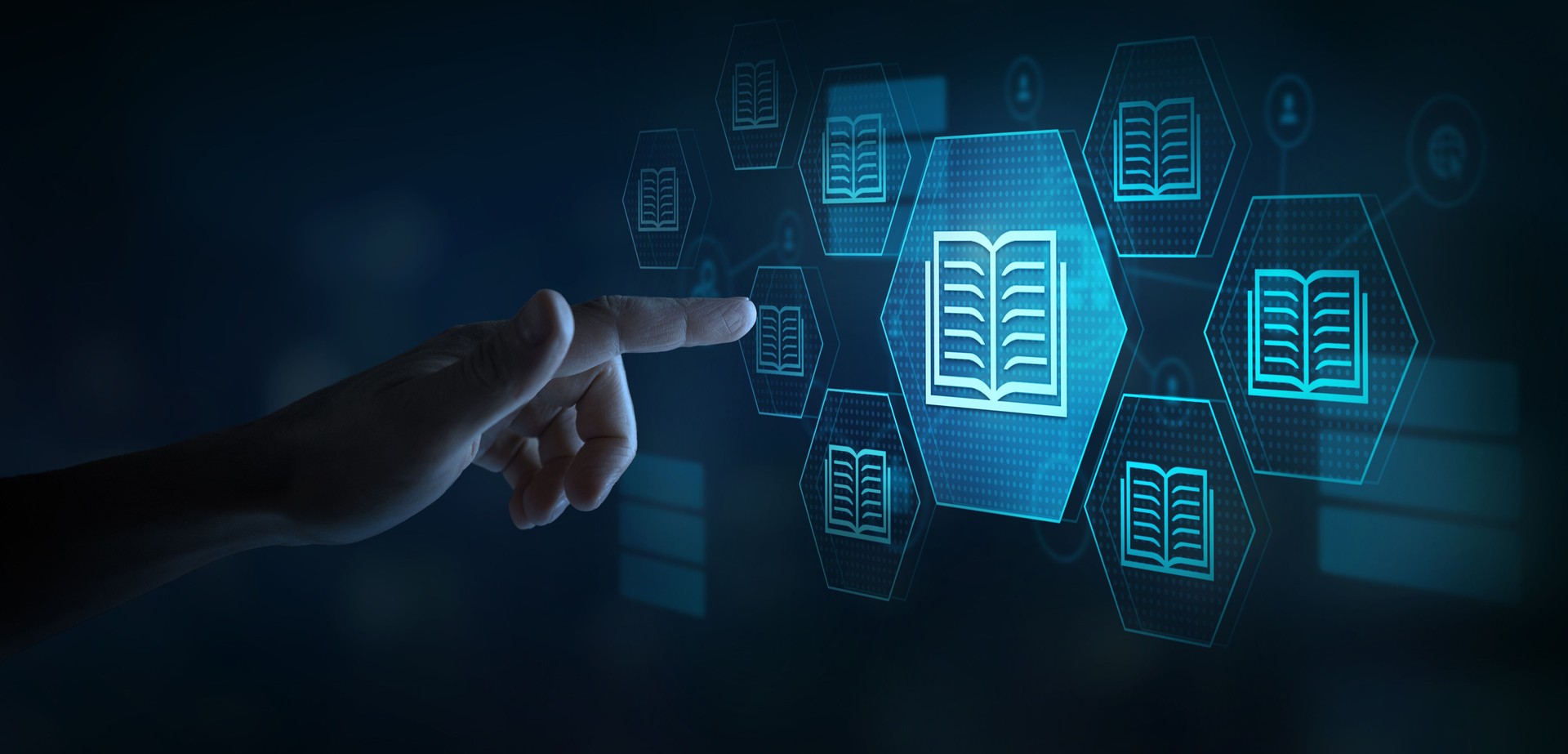 e-library, many e-book icons, electronic books online, knowledge base